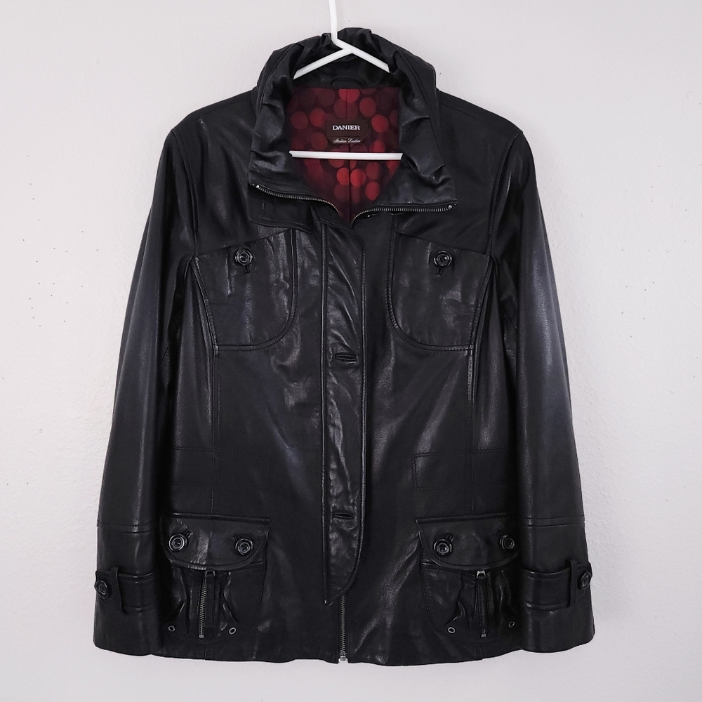 DANIER Black Italian Leather Jacket LARGE Vintage Y2K